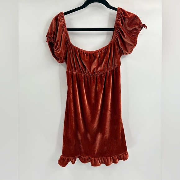 Urban outfitters velvet orange babydoll mini boho croquette fairy dress sz xs - Picture 14 of 14